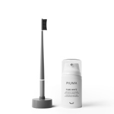 Зубна щітка сіра м'яка з базою та зубною пастою Piuma Smile Box Soft Asphalt Grey