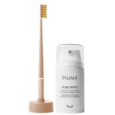 Зубна щітка середня персикова з базою та зубною пастою Piuma Smile BOX GOLD NUDE